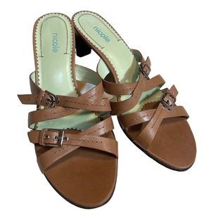 Nicole strappy tan sandals with 2 1/2” heels